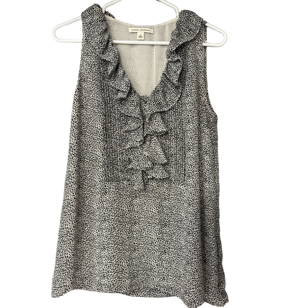 Banana Republic Black Cream Sleeveless Blouse Ruffles Workwear Careerโ 4